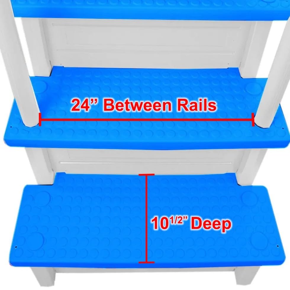 Escalera para piscina blanca con escalones azules 81 in alto miniatura 6