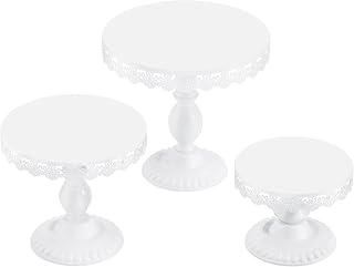3 PCS White Cake Stands (8"&10"&12" Plate), Cupcake Stand with a lace Hollow Border Metal Cake Stand Set for Birthday Party, Wedding, Anniversary, Baby Shower