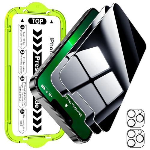Image of Esanik [2+2 Pack for iPhone 13 Pro 6.1'' Privacy Screen Protector - Anti-Spy Tempered Glass & Camera Lens Cover, Military-Grade 9H Hardness, Anti-Scratch, Flawless Fit Tray