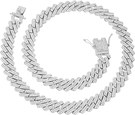 Mc Stan Chains Cuban Link Chain for Man Women girls gents Miami Necklace for men Iced Cubic Zirconia diamond Silver Long Stainless Steel Ice Rhinestone Hip hop Stylish Rapper -62-image-16