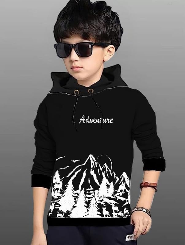 Image of Kids Boys & Girls Cotton Hooded Neck Full Sleeves Printed T-Shirt|Trendy Adventure Edition T Shirts for Kids
