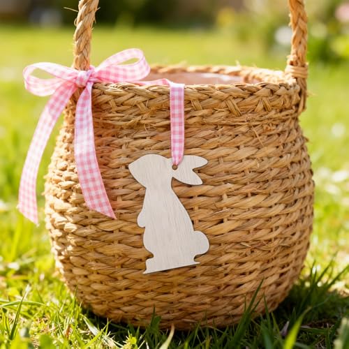 12 Stück Hasen Figuren Osterdeko Modern Set - Osterhase Holz Anhänger zum Basteln & Bemalen - Osterdeko zum Aufhängen für den Osterstrauch - Osteranhänger Holz für eine Ostern deko Modern & Natürlich