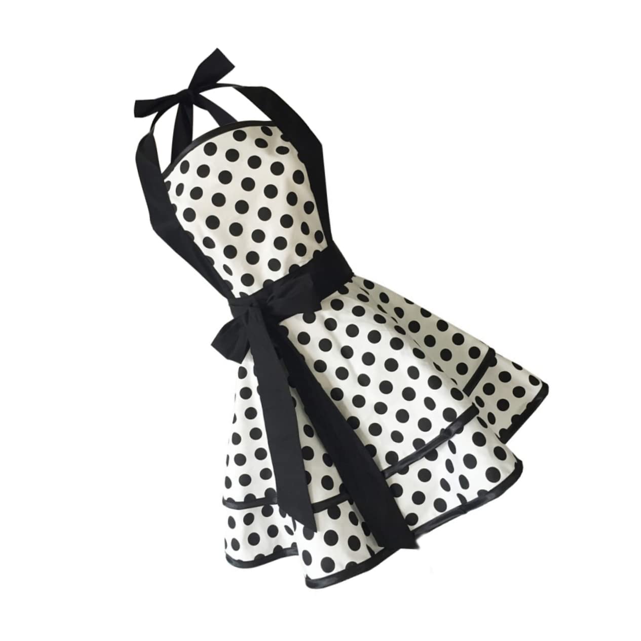Delantal de Algodón Vintage Negro, Diseño Ajustable para Mujer