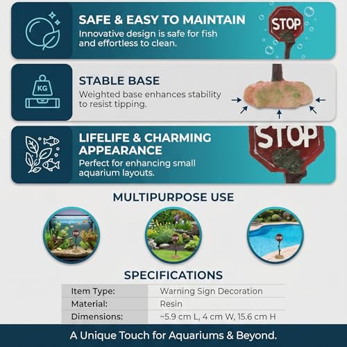 Image of HEEPDD Aquarium Warning Sign, Fish Tank Resin Landscape Decoration for Betta, 6.1x2.3x1.6 Inches