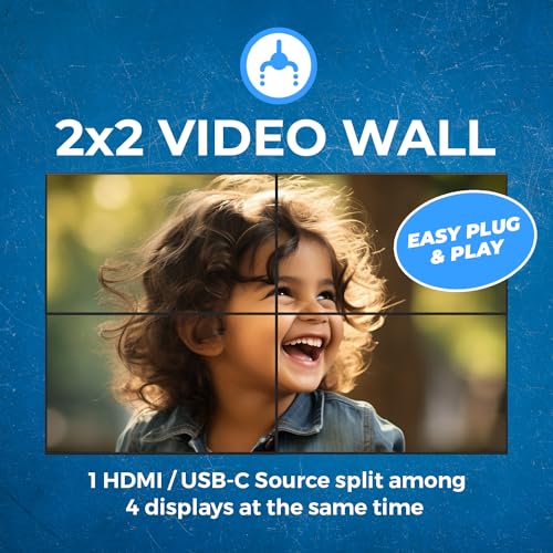 Image of OREI 4K 2x2 HDMI or USB-C Video Wall Controller Processor Display Upto 4K 60hz 2x1, 1x2, 1x3, 1x4 Supports 180 Degree Rotate RS-232 Audio Extraction | Video wall controller 2x2, Video wall, USB-C input, 2x1 /1x2 /1x3 /1x4 layouts, 180 rotation