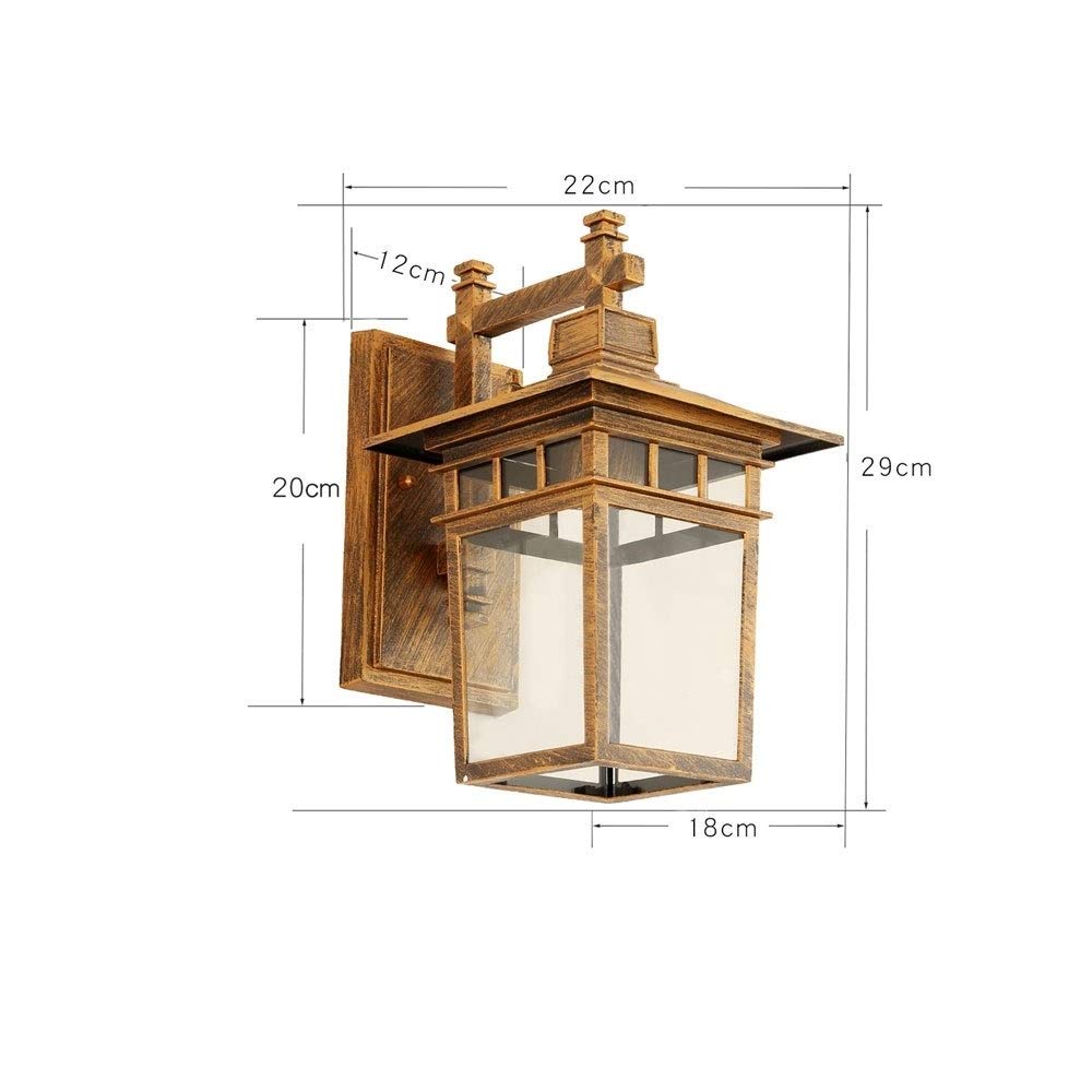 Applique murale extérieure étanche IP54 rétro carrée jardin en aluminium verre applique murale lanterne extérieur villa cour balcon terrasse décor applique murale E27 durable (couleur : bronze_22 x 29