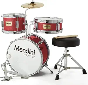 Mendini by Cecilio 13 Inch 3-Piece Kids/Junior Drum Set with Adjustable Throne, Cymbal, Pedal & Drumsticks, Metallic Bright Red, MJDS-1-BR