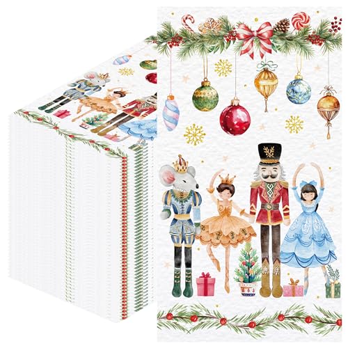 100 Pcs Nutcracker Christmas Guest Napkins Pink Disposable 2-Ply Paper Napkin Holiday Dinner Bathroom Table Decor Elegant Christmas Hand Towels for Baby Shower Family Gathering Party Supplies
