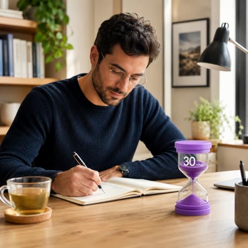 Image of Sand Timer 30 Minute, Sand Clock, Hour Glass Sand Timer Sand Clock Sandtimer Classroom Games Home Kitchen Officesand Clock Timer for Room Hourglass (Purple)