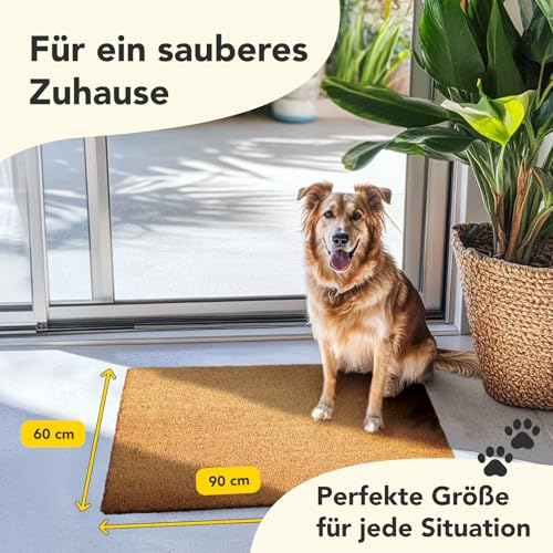 KARAT Fußmatte für Außen und Innen, 60x90 cm Natur XXL-Höhe 24mm, extra Dicke Türmate aus Kokos, Schmutzfangmatte, Kokosmatte mit Rutschfester Rückseite für Haustür, Eingang