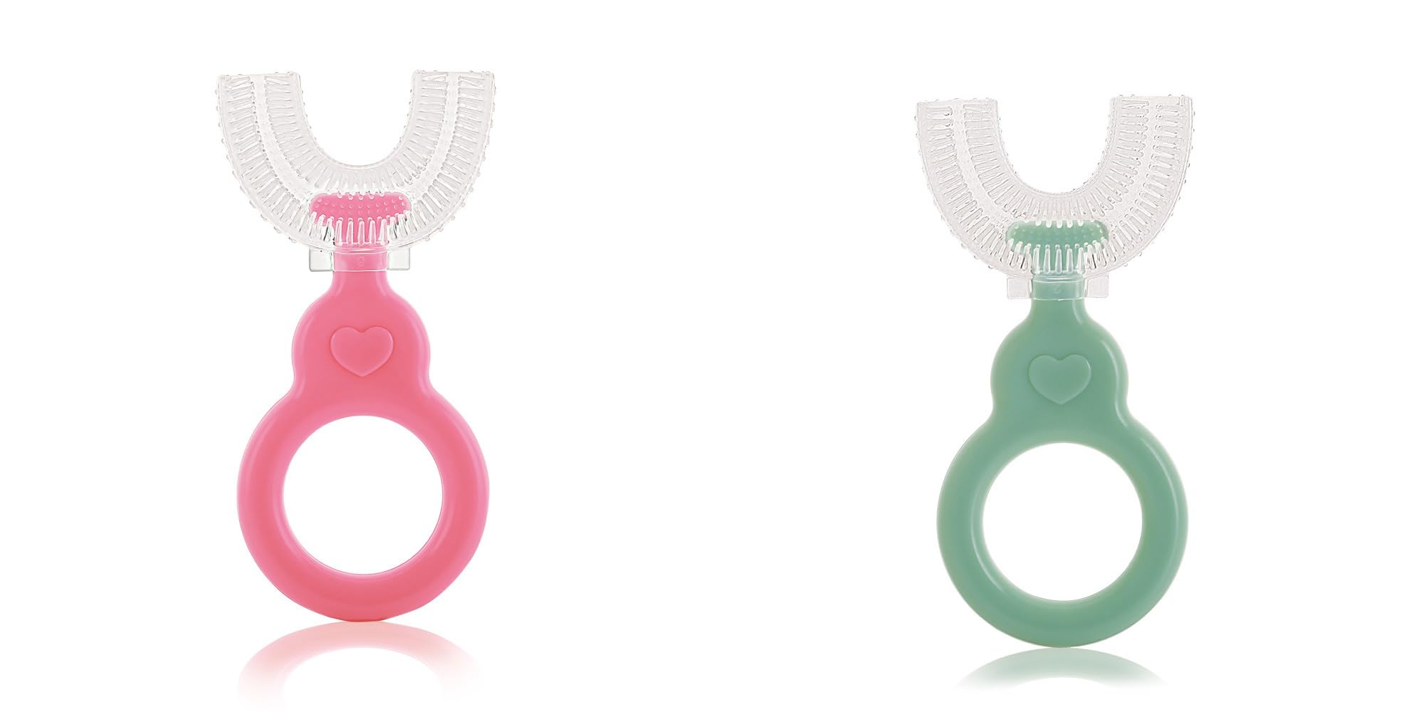 BeeBaby U Shaped Toothbrush for Kids, Baby Toothbrush with Soft Silicone Bristles, 360 Degree Oral Teeth Cleaning. 100% BPA Free, (4 months+, Pink_Green). Pack of 2-image-42