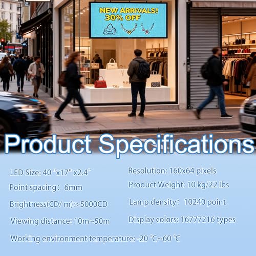 Image of P6(40 inch * 17 inch) Digital Programmable Scrolling Led Sign Scrolling Outdoor For Business message Board Display Screen Electronic Menu Board Wifi Control Word Light
