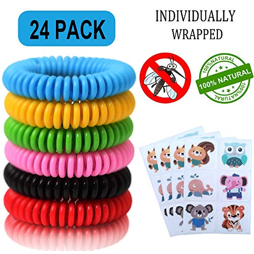 Preisvergleich Produktbild Mückenschutz Armband (24 Stück) ,Moskito Armband,Mückenarmband Armbänder zum Schutz gegen Mücken Camping wandern Zubehör für Kinder und Erwachsene