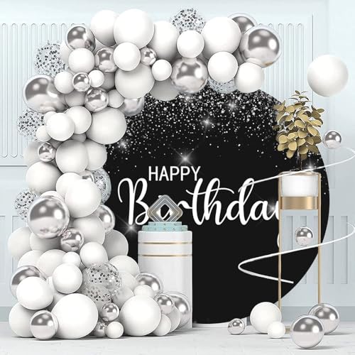 Funda de Fondo Redondo para Cumpleaños Negro y Plata 6.5ft miniatura 2