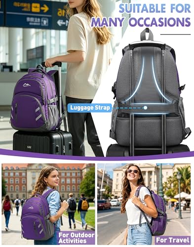 Image of Backpack Bookbag for School College Student Laptop Travel Business with USB Charging Port Laptop Compartment Luggage Straps Anti theft Night Light Reflective (Purple)