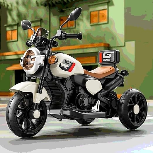 Image of Kawaii Kids 6V Battery Operated Ride-On Bike with Music & LED Lights, Ivory