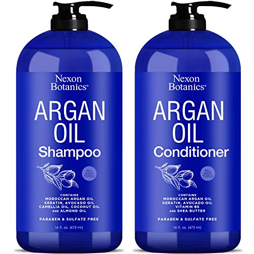 Nexon Botanics Argan Oil Shampoo and Conditioner Set 16 oz each - Softens and Revitalizes Hair - Promotes Hair Growth - Helps Restore Damaged Hair - Paraben and Sulfate Free Shampoo - Men and Women