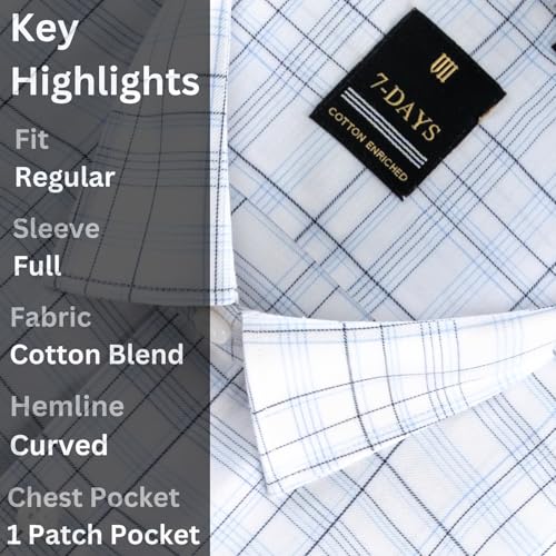 Image of 7-DAYS Men's Premium Checks Formal Shirt - Cotton Rich, Regular Fit, Full Sleeve, with Pocket, Wrinkle Resistant - Stylish Office & Everyday Wear.