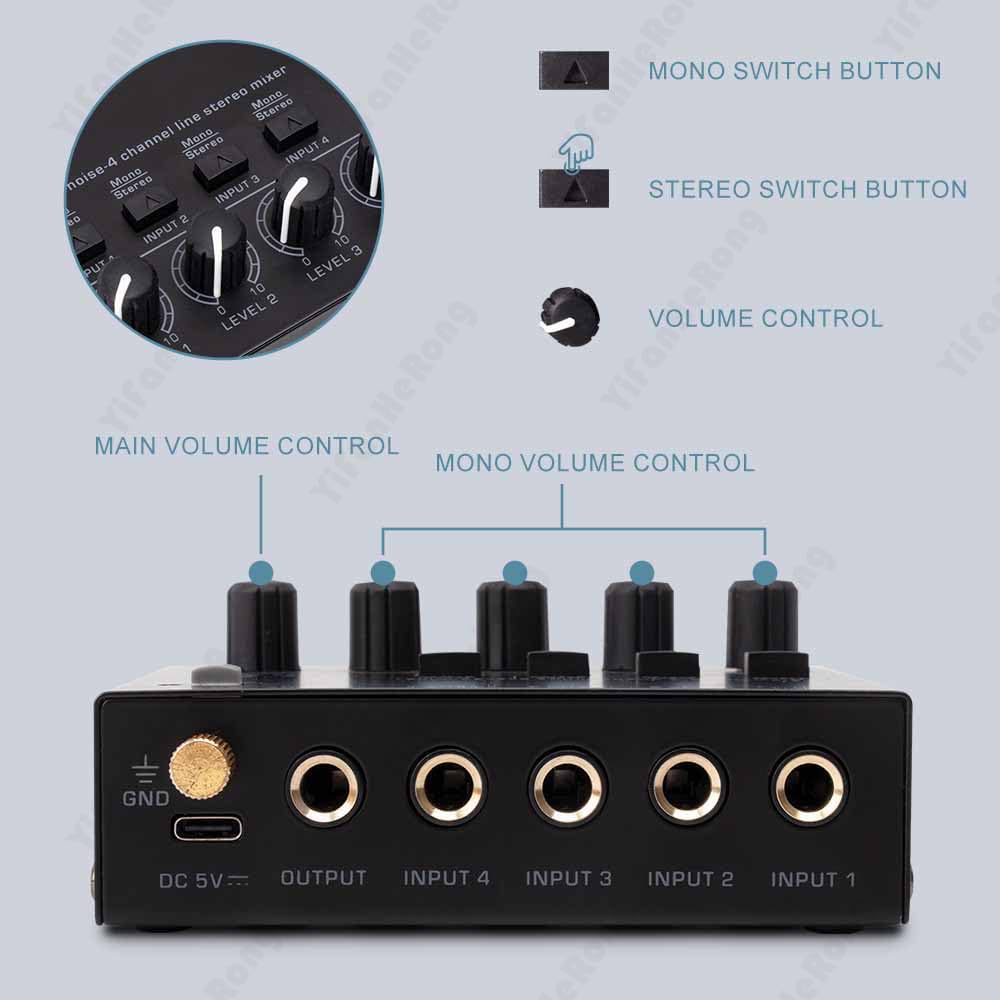 Mixer audio, Mini Mixer a Basso Rumore 4 Canali Console di Missaggio for Chitarra Elettrica Batteria Pianoforte