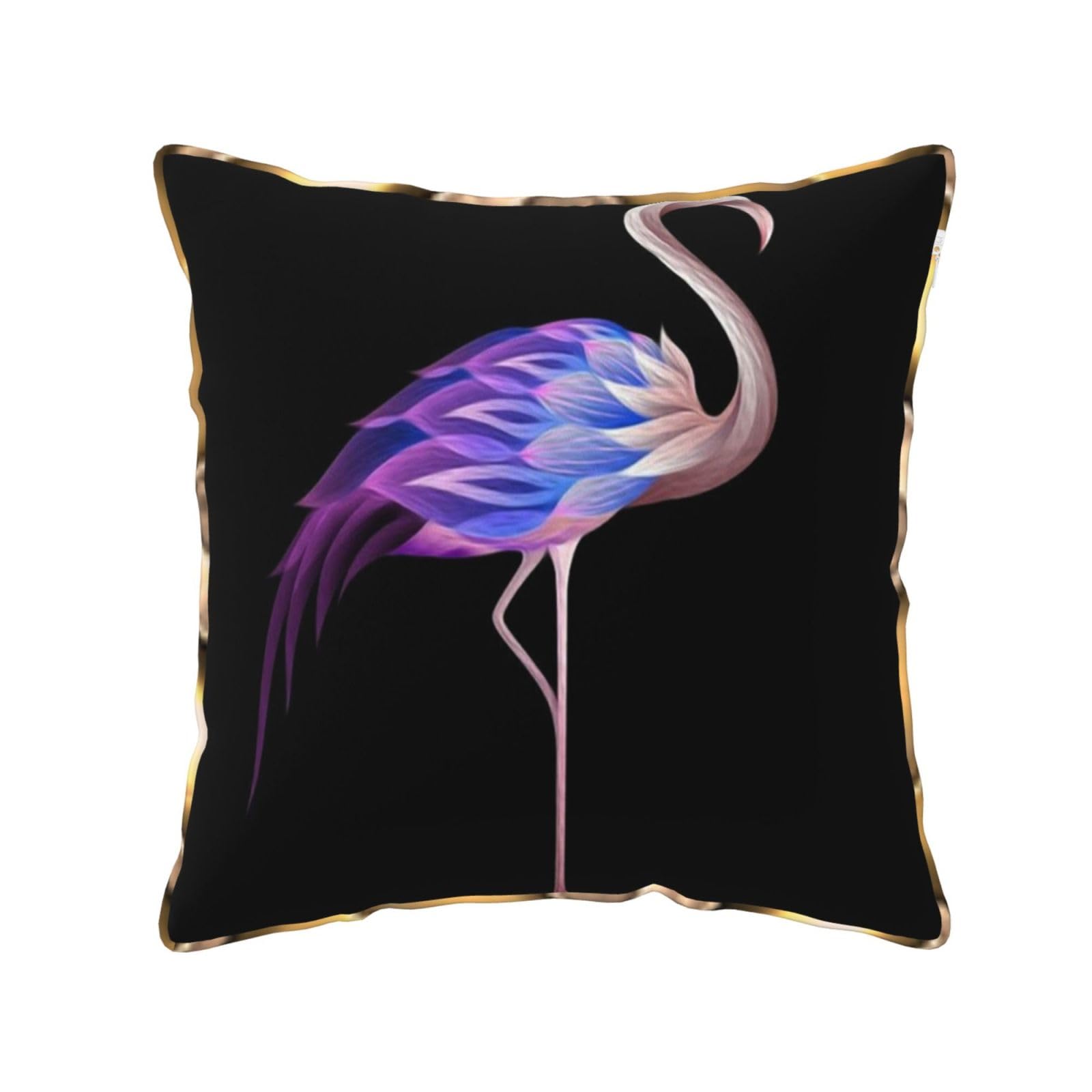 AUBKFELD Abstract flamingo Printed Velvet Cushion Cover 50x50 CM with Gold Edging Strip, Square Pillowcase Soft Throw Pillow Covers Case Decorative for Living Room Sofa Couch Bed Bench