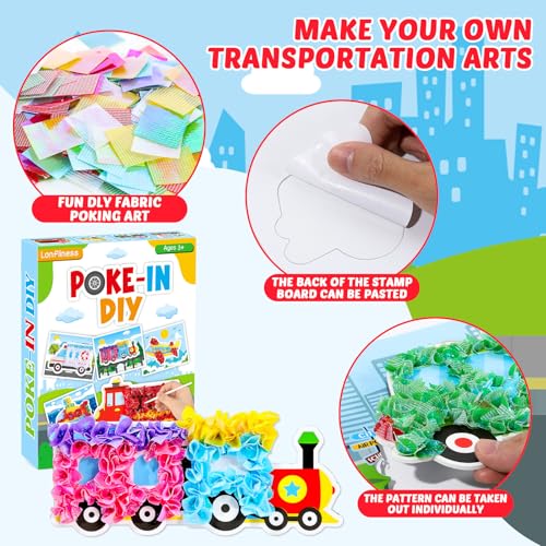 Image of Lonfliness 8PCS Poke Craft Kit Transportation Vehicle No-Mess Fabric Sewing Art Puzzle Puncture Painting Truck Car Gift Creative Activity Game Birthday Party Favors