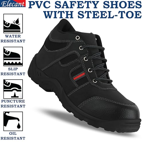 Image of ELECANT Lace-up Steel Toe Safety Shoes for Factory and Industrial Work for Men