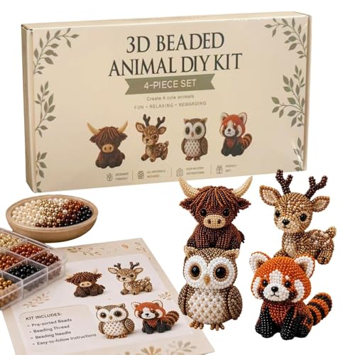 DIY Forest Animal Beading Kits Cute DIY 3D Beaded Animal Keychain Kit Funny Animals Beads Art Kit for Adults Kids Handmade Forest Animals Bead Embroidery Craft Kits for Handcraft Lover Gift