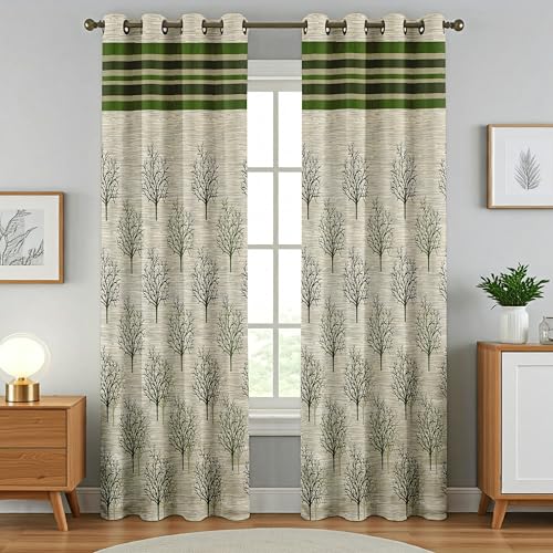 Image of Homefab India Pack of 1 Jacquard Room Darkening Modern Jute Curtain - 7 feet, Door, Green