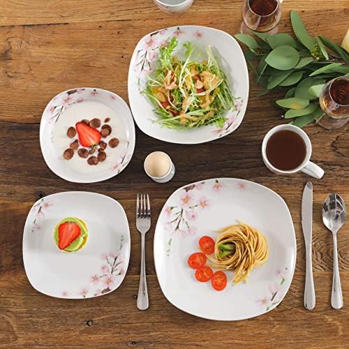 VEWEET 'Annie' 44-Piece Dinner Set Ivory White Pink Floral Porcelain Dinnerware Set with 8 * Egg Cup, 8 * Mug, 8 * Bowl, 8 * Dessert Plate, 8 * Dinner Plate, 4 * Salad Bowl Service for 4