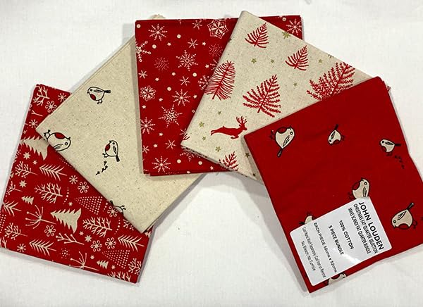 John LoudenChristmas Fat Quarters Bundle of 5 Fabrics (45cm x 55cm). 100% Cotton. Ideal for Crafts, Patchwork, and Dressmaking (Xmas Scandi)