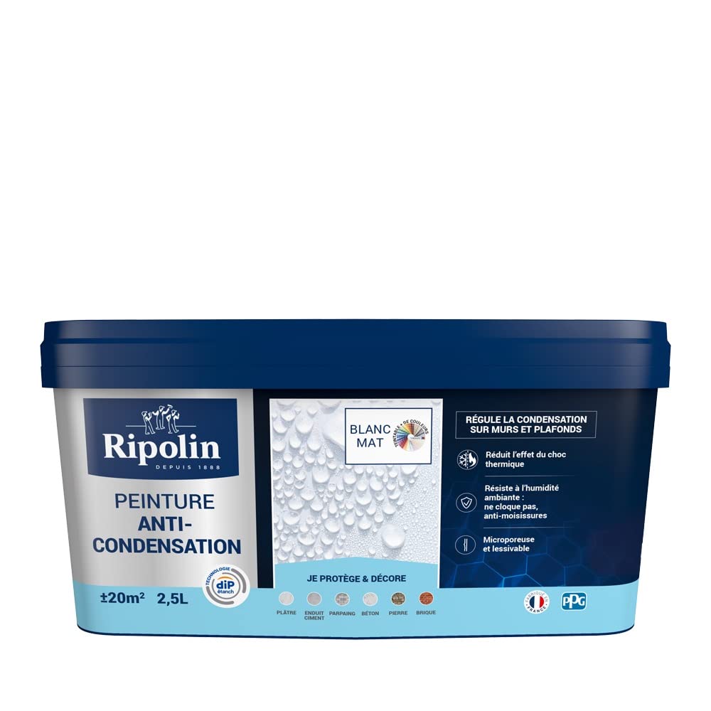 RIPOLIN - Pintura anticondensación interior sin ampollas (2,5 L), color blanco