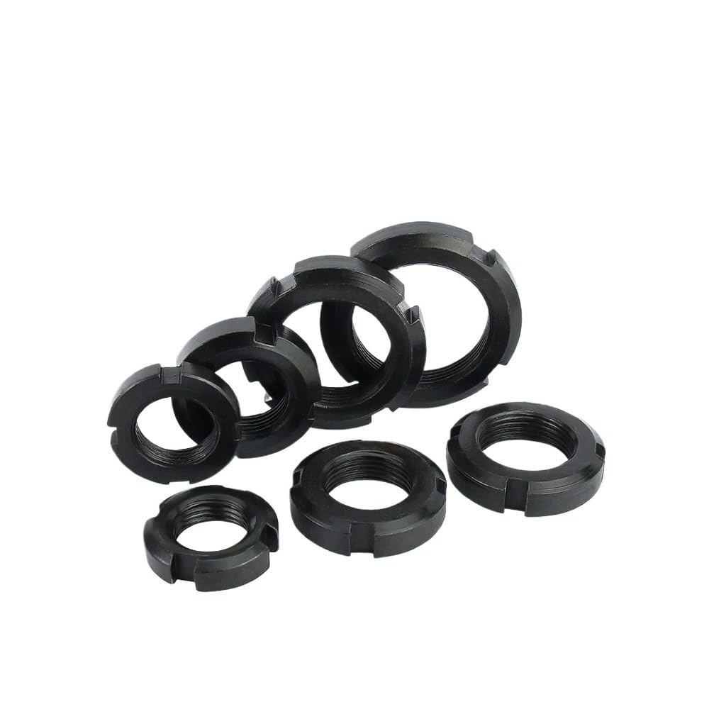 Black 4.8 Steel Round Slotted Nuts M10 M12 M14 M16 M18 M20 M22 M24 M30-M60 (10,M40 x 1.5)