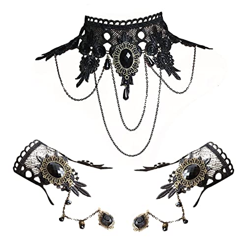 TSHAOUN 3 piezas steampunk accesorios,Encaje con Conjunto de Pulsera Fiesta Punk gótica a Mano Pulsera de esclava Retro de para Mujeres,para Disfraces de Halloween Accesorios y Bodas (3 PCS)