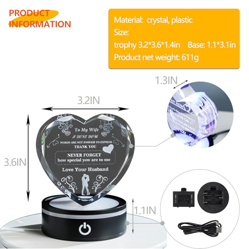 Gifts for Wife I Love You Gifts for Her from Husband Best Wife with Colorful LED Base Romantic Gift from Husband on Valentine's Birthday Day Wedding Anniversary Crystal Keepsakes Presents