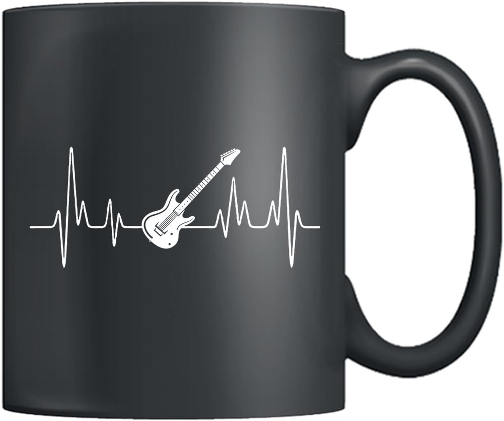 Guitar Mugs - Electric Guitar Heartbeat Coffee Mug Ceramic, Tea Cup Black 11Oz, Best Gifts For Friends (Black)