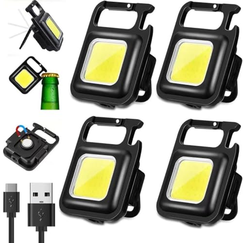 Miavogo Mini Taschenlampe Schlüsselanhänger 4 Stück - 1000 Lumen LED Arbeitsleuchte USB Aufladbar mit Magnet, Inspektionsleuchten