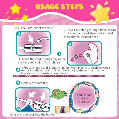 Image of PATPAT 190Pcs DIY Sticky Rolls Bracelet Kit, Fun Sticker Roll Bracelet for Girls Stylish with 190 Mini Stickers, Assorted Beads & Charms, Friendship Bracelet Making Set Birthday Gift for Kids