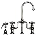 Whitehaus WHTTSCR3-9774SPR-C Twisthaus entertainment/prep bridge faucet with short gooseneck swivel spout, cross handles and solid brass side spray - Polished Chrome