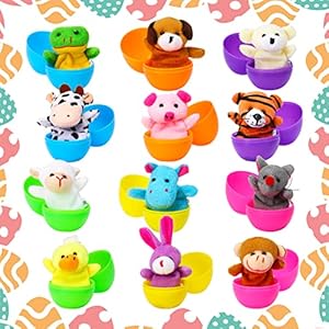 ThinkMax 12pcs Easter Eggs Filled with Finger Puppets for Easter Basket Stuffers, Easter Eggs Hunt, Easter Party Favor, Easter Gift for Kids ThinkMax 12pcs Easter Eggs Filled with Finger Puppets for Easter Basket Stuffers Easter Eggs Hunt Easter Party Favor Easter Gift for Kids