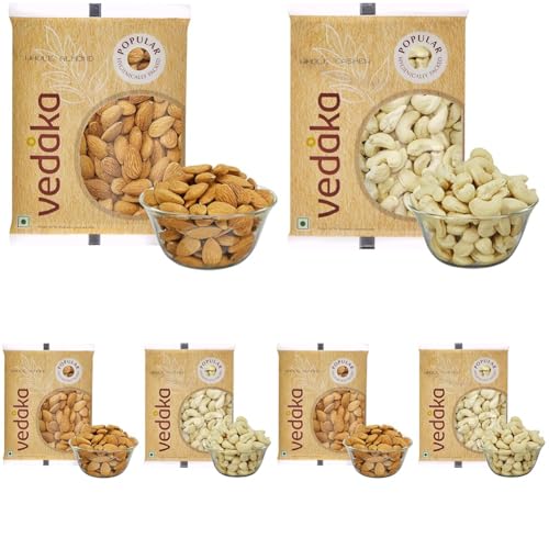 Image of Amazon Brand - Vedaka Dry Fruits Combo | 400 Gram | 200 Gram Each - Premium Almonds And Cashews (Pack of 3)