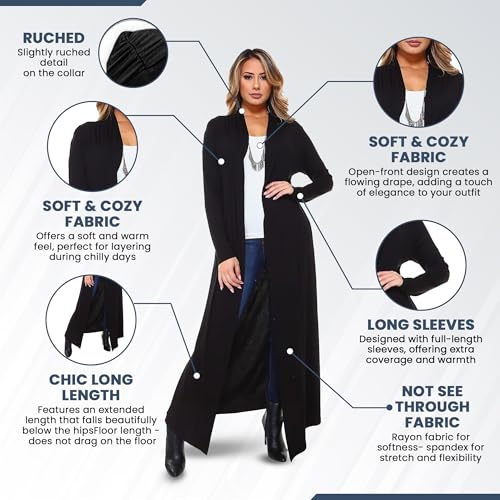 Isaac Liev Maxi Cardigan Duster Sweater – Women's Extra Long Open Front Full Length Lightweight Cardigans Dusters Sweaters2