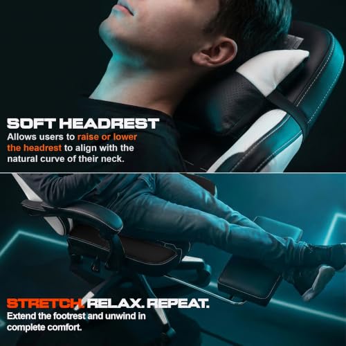 Image of DROGO Pulse Ergonomic Gaming Chair | High Back Office Computer Chair with Premium PU Leather, Adjustable Height & Linkage Armrest | Lumbar Support, 165 Recliner & Footrest | 1 Yr Warranty (White)