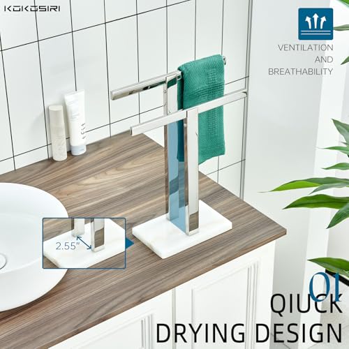 Image of KOKOSIRI Hand Towel Holder Stand Towel Rack with Marble Base, Bathroom Kitchen Vanity Polished Stainless Steel Towel Bar 15.7'' Height THS0001-SM-CH