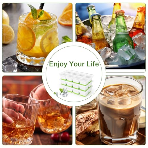 Ice Cube Tray with Lid, Alinana 3-Pack Upgraded Large Silicone Ice Cube Tray with BPA-Free Removable Lids, Easy Release Ice Mold for Cocktails, Whiskey, Juice (Green)
