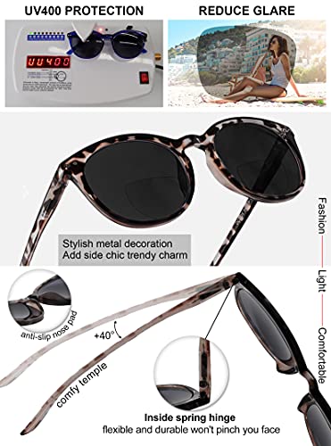Image of MARE AZZURO Round Bifocal Reading Sunglasses Women Large Outdoor Readers 1.00 1.50 2.00 2.50 3.00 3.50 (Leopard, 150)