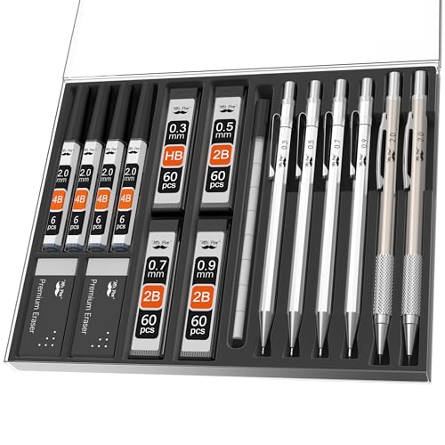 Mr. Pen- Metal Mechanical Pencil Set with Lead Refills & Erasers, 6 Pack