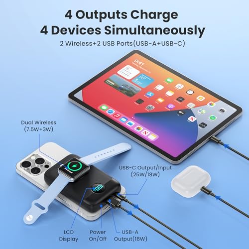 Magnetic Portable Charger for iPhone & Apple Watch,10800mAh 25W PD QC4.0 Fast Charging USB C Power Bank,4 Output Dual-Side Magnet Travel Essentials Battery Pack for iPhone 17/Air/16/15/14/13/12 Series - Image 4