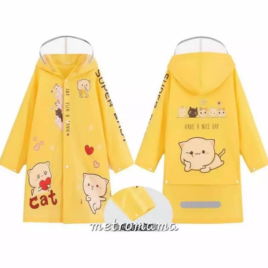 Image of FashionIO Hooded Raincoat for Kids with Wide /Inflated Brim Solid PVC Student Kids Raincoat with School Bag Rain Cover Cartoon Print Raincoats