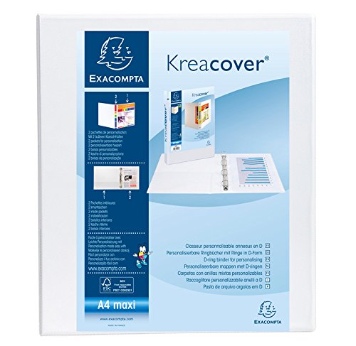Lot de 10 Classeur Kreacover Maxi, 4 anneaux en D 40mm, PP, devant et dos personnalisables, coloris blanc