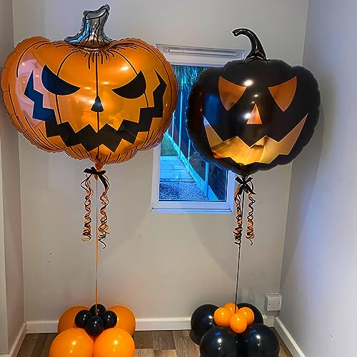 Image of Pumpkin Balloons Halloween Pumpkin Decorations 2pcs | Jumbo Scary Pumpkin Foil Balloons for Halloween Party Decorations